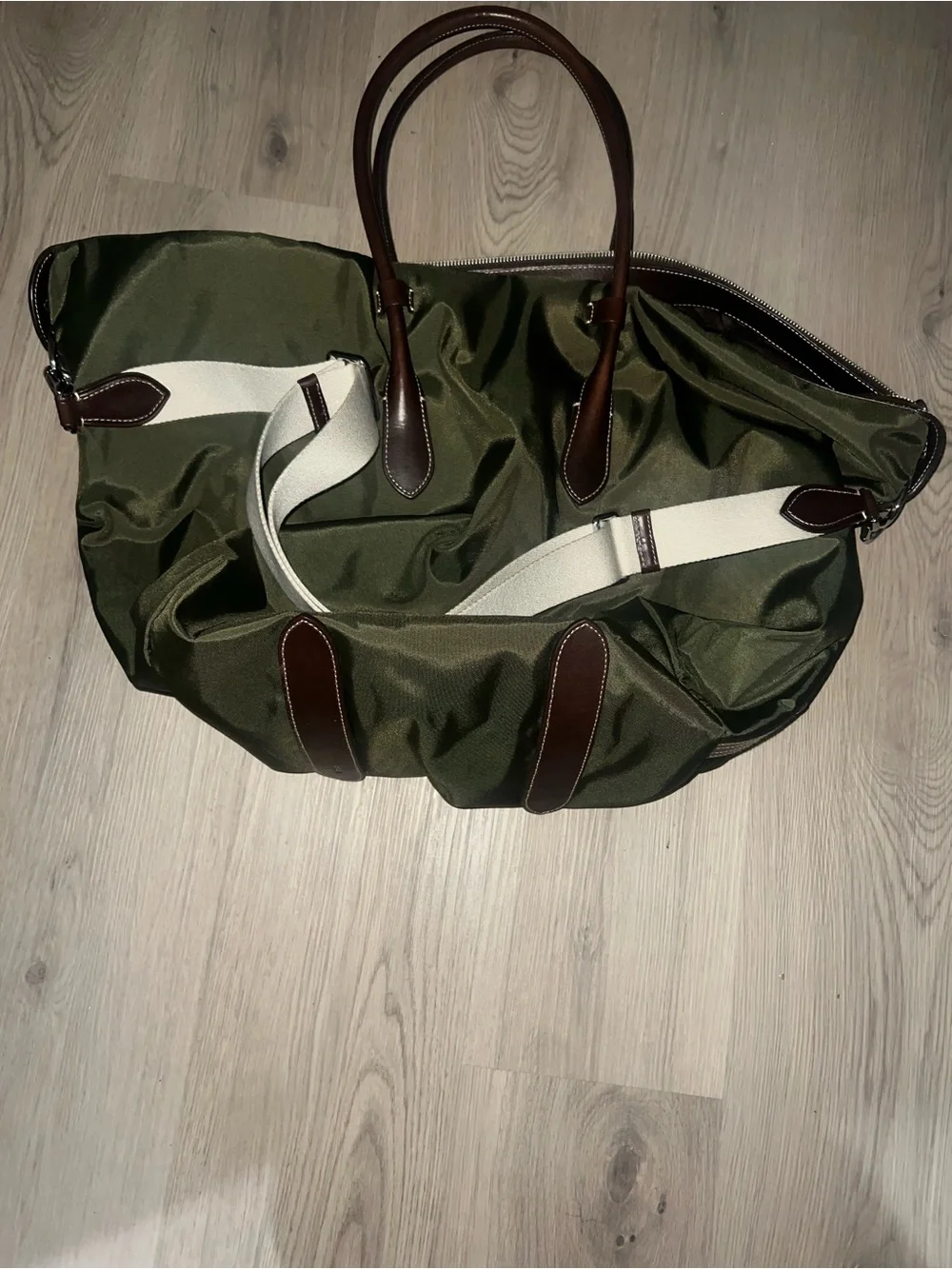 Polo Ralph Lauren Bellport Nylon Tote Green Leather Trim Zip Crossbody Bag